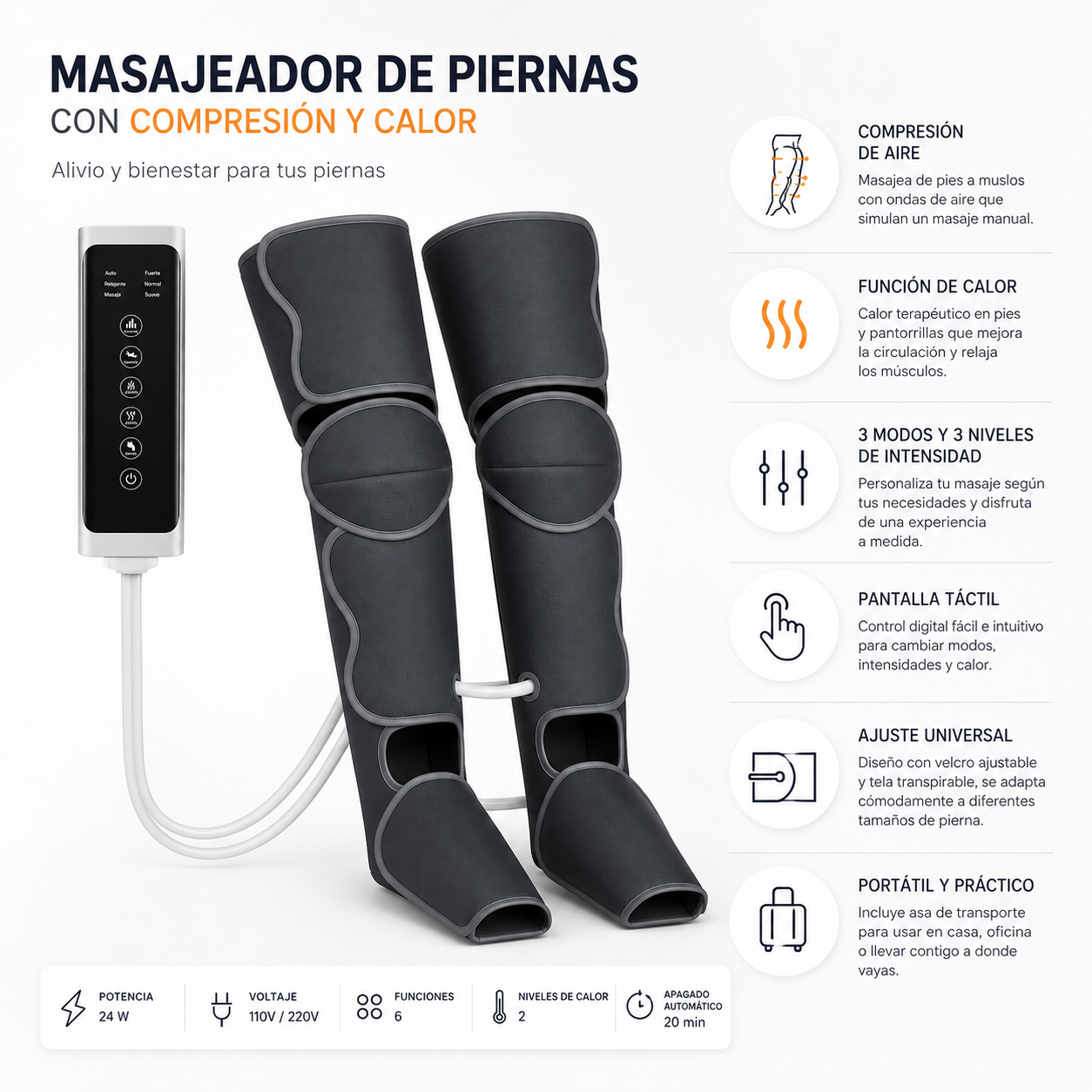 Masajeador para piernas con calefacción