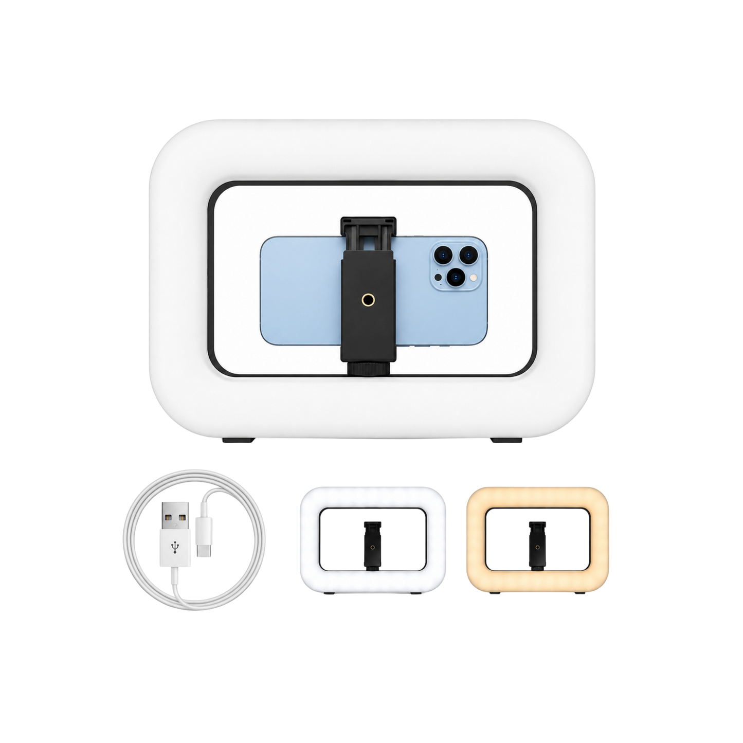 Luz led rectangular con soporte de teléfono